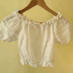 White eyelet off shoulder crop